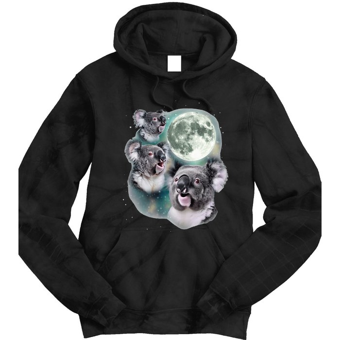 Three Koala Moon Cute Quirky Meme Howling Wildlife Koala Tie Dye Hoodie