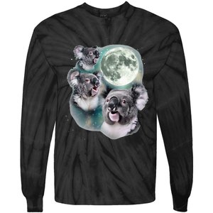 Three Koala Moon Cute Quirky Meme Howling Wildlife Koala Tie-Dye Long Sleeve Shirt