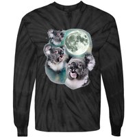 Three Koala Moon Cute Quirky Meme Howling Wildlife Koala Tie-Dye Long Sleeve Shirt