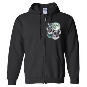 Three Koala Moon Cute Quirky Meme Howling Wildlife Koala Full Zip Hoodie