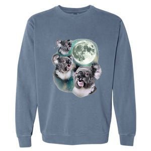 Three Koala Moon Cute Quirky Meme Howling Wildlife Koala Garment-Dyed Sweatshirt