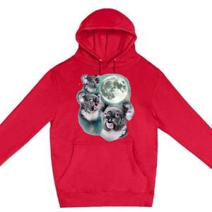 Three Koala Moon Cute Quirky Meme Howling Wildlife Koala Premium Pullover Hoodie