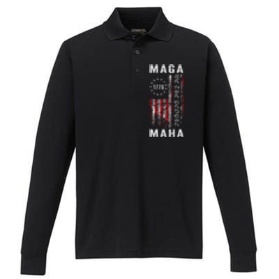 Trump Kennedy Maga Maha 2024 Flag Performance Long Sleeve Polo