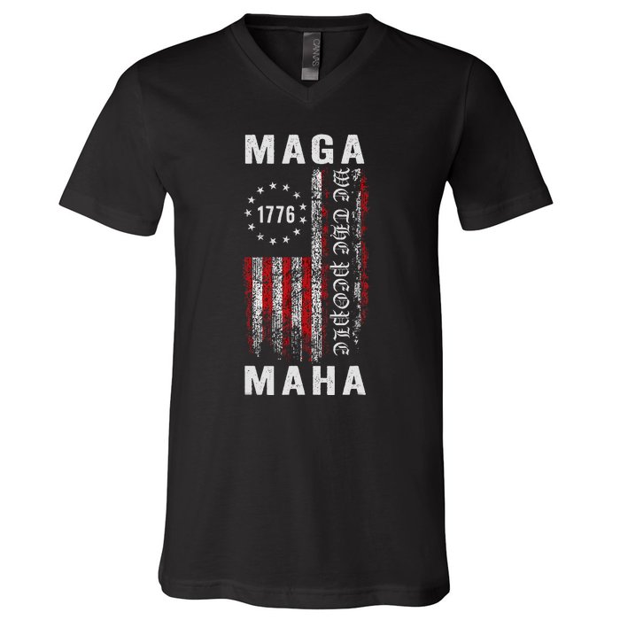 Trump Kennedy Maga Maha 2024 Flag V-Neck T-Shirt