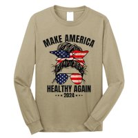 Trump Kennedy Make America Healthy Again Messy Bun Us Flag Gift Long Sleeve Shirt