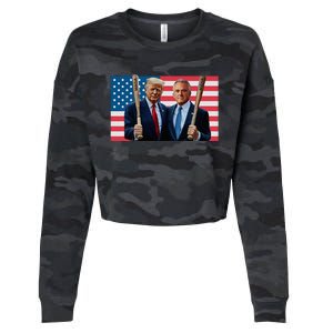 Trump Kennedy Maga Maha Baseball Bat Usa Flag Cropped Pullover Crew