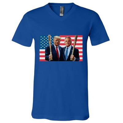 Trump Kennedy Maga Maha Baseball Bat Usa Flag V-Neck T-Shirt