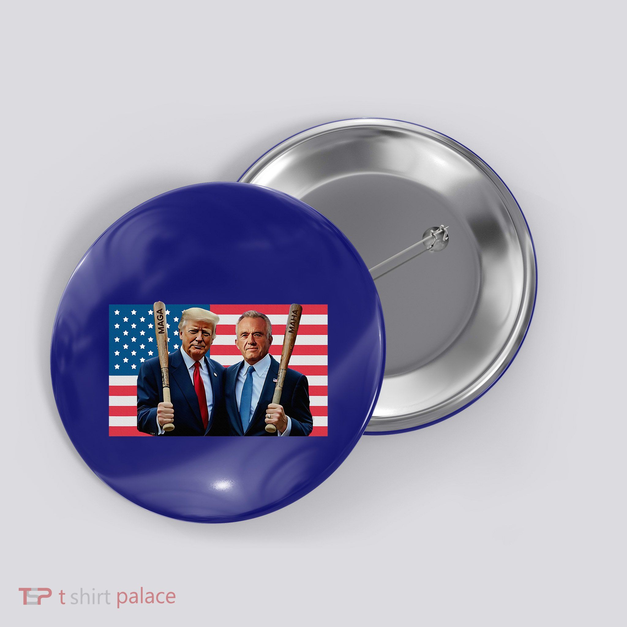 Trump Kennedy Maga Maha Baseball Bat Usa Flag Button