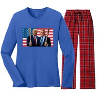 Trump Kennedy Maga Maha Baseball Bat Usa Flag Women's Long Sleeve Flannel Pajama Set 