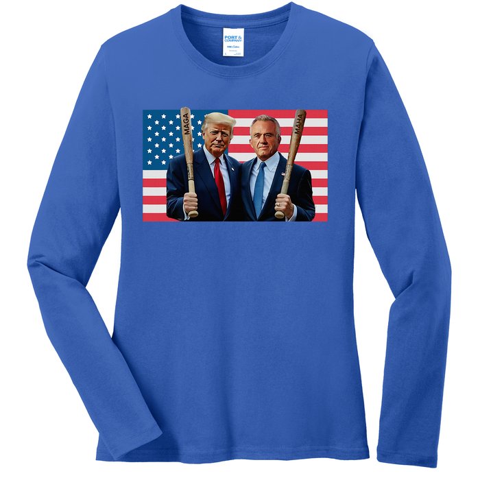 Trump Kennedy Maga Maha Baseball Bat Usa Flag Ladies Long Sleeve Shirt