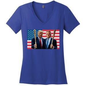 Trump Kennedy Maga Maha Baseball Bat Usa Flag Women's V-Neck T-Shirt