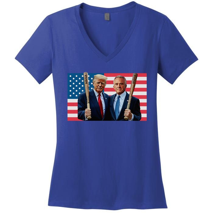 Trump Kennedy Maga Maha Baseball Bat Usa Flag Women's V-Neck T-Shirt