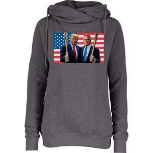 Trump Kennedy Maga Maha Baseball Bat Usa Flag Womens Funnel Neck Pullover Hood