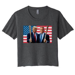 Trump Kennedy Maga Maha Baseball Bat Usa Flag Women's Crop Top Tee