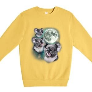 Three Koala Moon Cute Quirky Meme Howling Wildlife Koala Premium Crewneck Sweatshirt