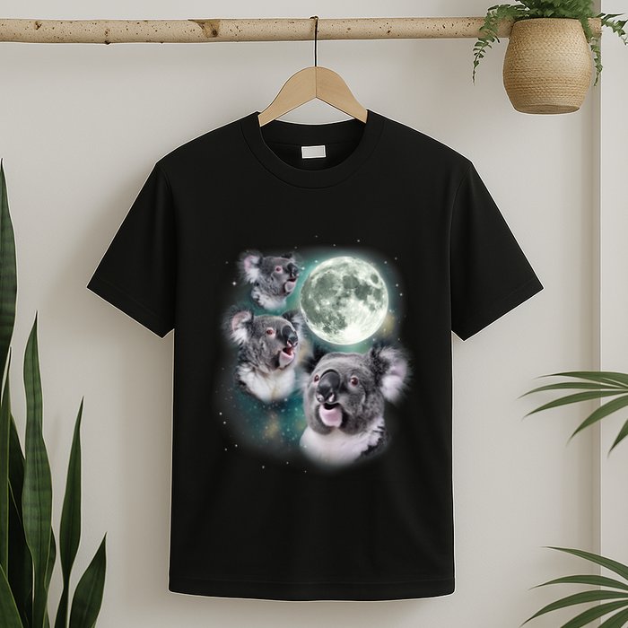 Three Koala Moon Cute Quirky Meme Howling Wildlife Koala T-Shirt