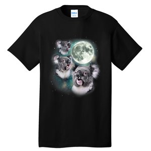 Three Koala Moon Cute Quirky Meme Howling Wildlife Koala Tall T-Shirt