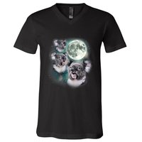 Three Koala Moon Cute Quirky Meme Howling Wildlife Koala V-Neck T-Shirt