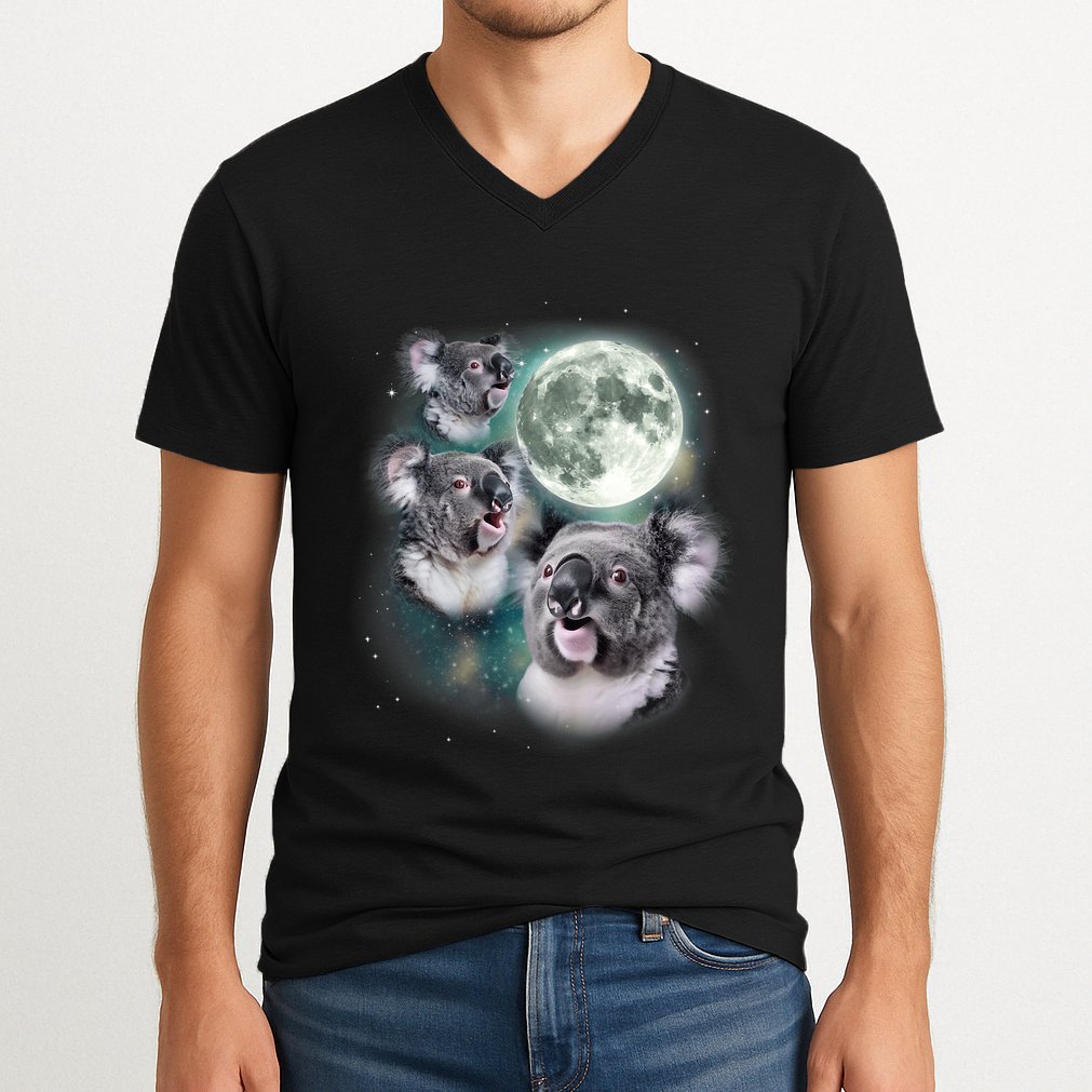 Three Koala Moon Cute Quirky Meme Howling Wildlife Koala V-Neck T-Shirt