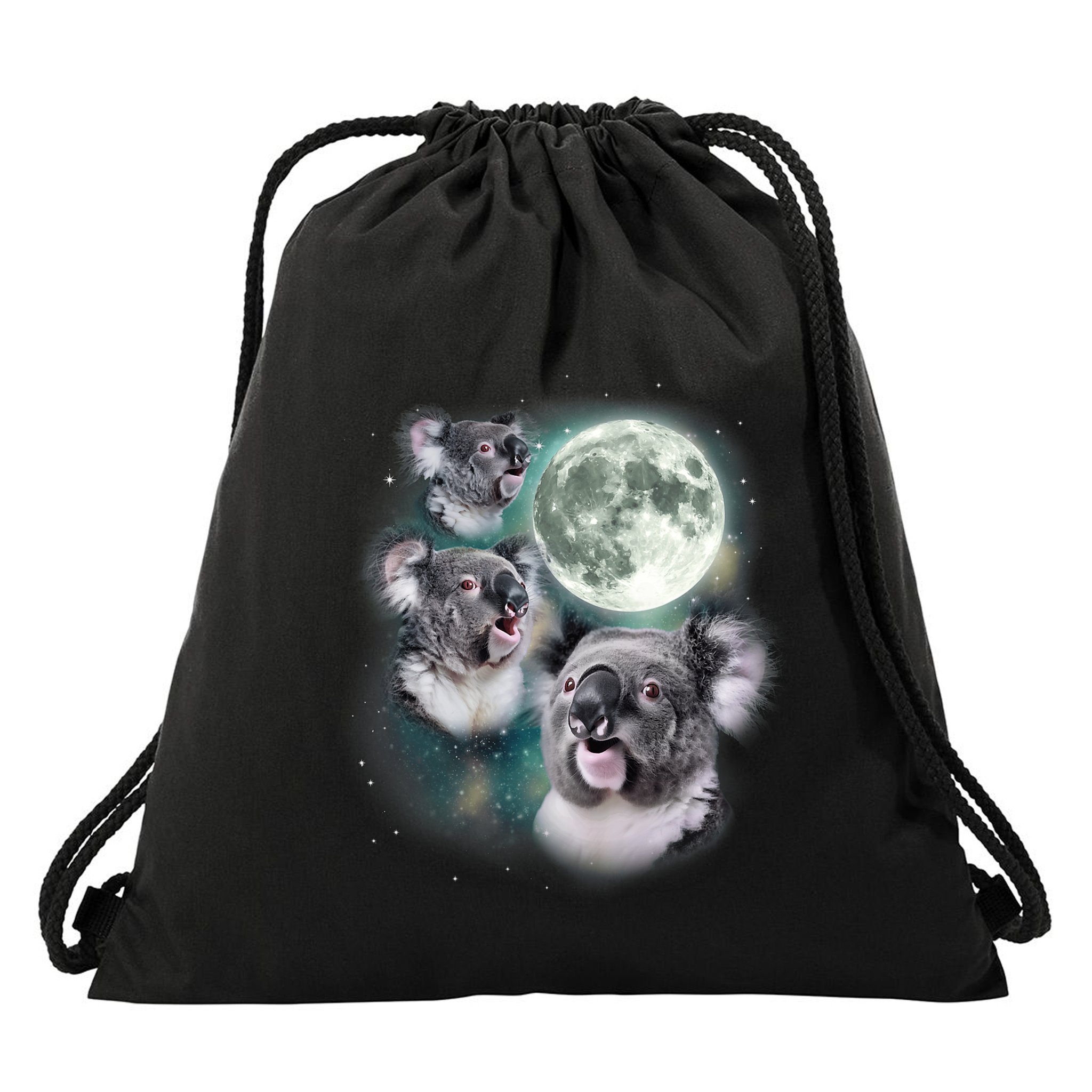 Three Koala Moon Cute Quirky Meme Howling Wildlife Koala Drawstring Bag