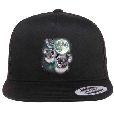 Three Koala Moon Cute Quirky Meme Howling Wildlife Koala Flatbill Hat