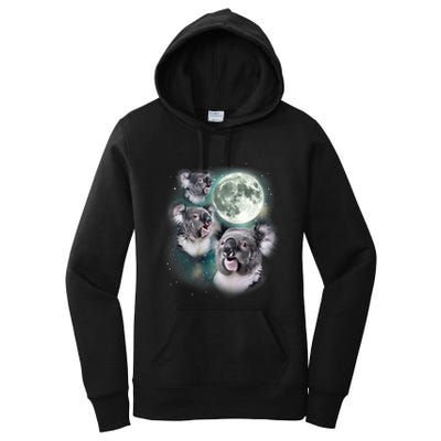 Three Koala Moon Cute Quirky Meme Howling Wildlife Koala Women's Pullover Hoodie