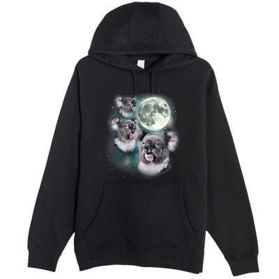 Three Koala Moon Cute Quirky Meme Howling Wildlife Koala Premium Pullover Hoodie