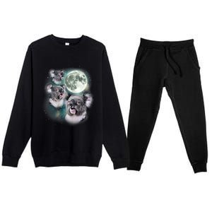 Three Koala Moon Cute Quirky Meme Howling Wildlife Koala Premium Crewneck Sweatsuit Set