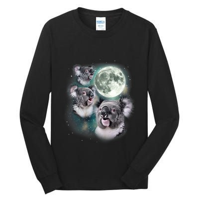 Three Koala Moon Cute Quirky Meme Howling Wildlife Koala Tall Long Sleeve T-Shirt
