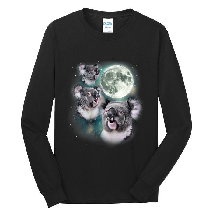 Three Koala Moon Cute Quirky Meme Howling Wildlife Koala Tall Long Sleeve T-Shirt