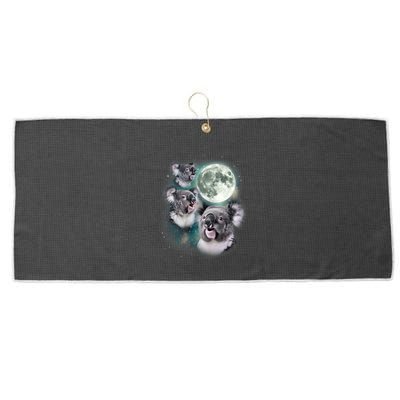 Three Koala Moon Cute Quirky Meme Howling Wildlife Koala Large Microfiber Waffle Golf Towel