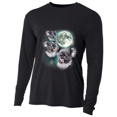 Three Koala Moon Cute Quirky Meme Howling Wildlife Koala Cooling Performance Long Sleeve Crew
