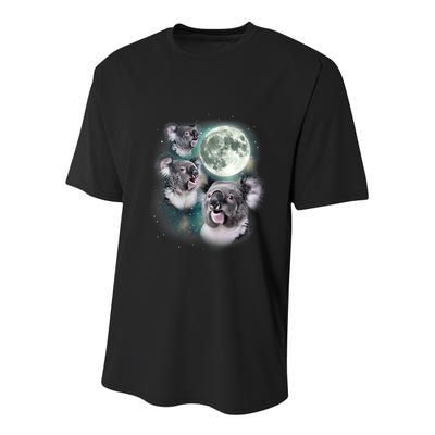 Three Koala Moon Cute Quirky Meme Howling Wildlife Koala Youth Performance Sprint T-Shirt