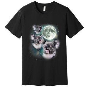 Three Koala Moon Cute Quirky Meme Howling Wildlife Koala Premium T-Shirt