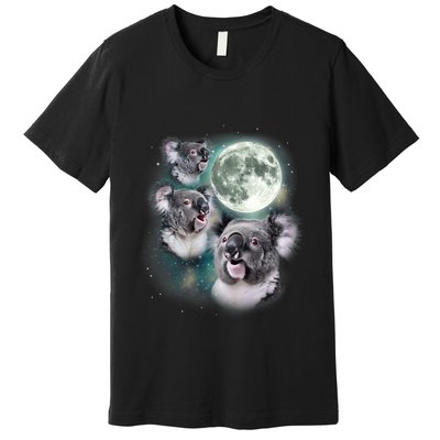 Three Koala Moon Cute Quirky Meme Howling Wildlife Koala Premium T-Shirt
