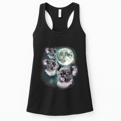 Three Koala Moon Cute Quirky Meme Howling Wildlife Koala Womens Tank Top
