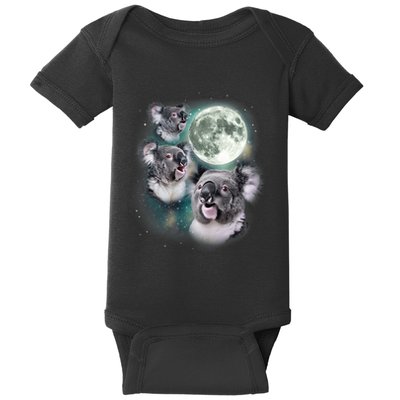 Three Koala Moon Cute Quirky Meme Howling Wildlife Koala Baby Bodysuit