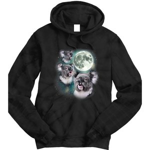 Three Koala Moon Cute Quirky Meme Howling Wildlife Koala Tie Dye Hoodie