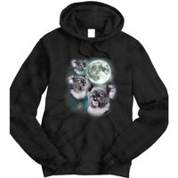 Three Koala Moon Cute Quirky Meme Howling Wildlife Koala Tie Dye Hoodie