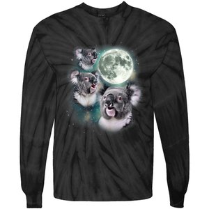 Three Koala Moon Cute Quirky Meme Howling Wildlife Koala Tie-Dye Long Sleeve Shirt