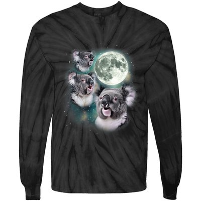 Three Koala Moon Cute Quirky Meme Howling Wildlife Koala Tie-Dye Long Sleeve Shirt