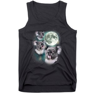 Three Koala Moon Cute Quirky Meme Howling Wildlife Koala Tank Top