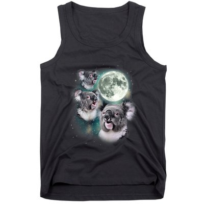 Three Koala Moon Cute Quirky Meme Howling Wildlife Koala Tank Top
