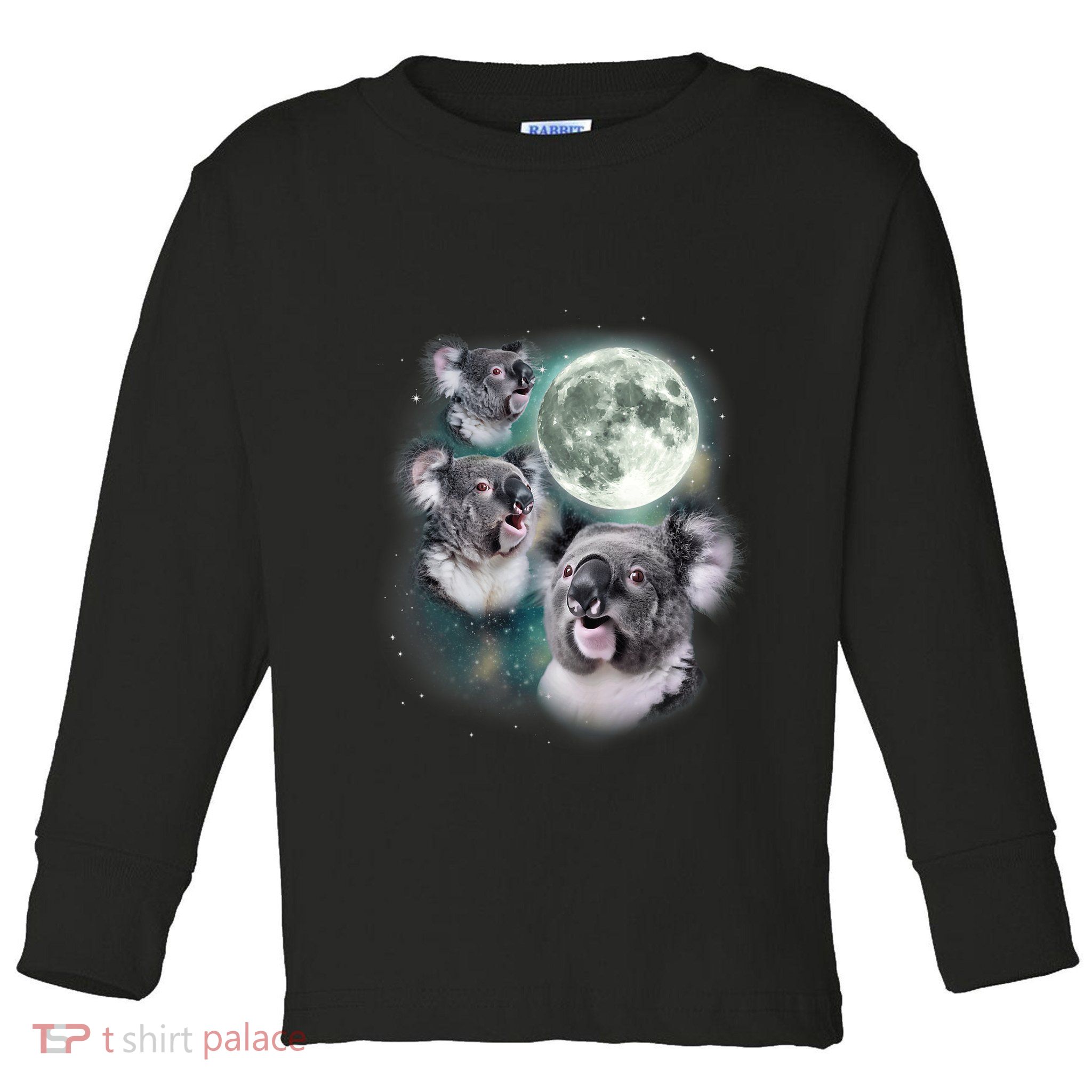 Three Koala Moon Cute Quirky Meme Howling Wildlife Koala Toddler Long Sleeve Shirt