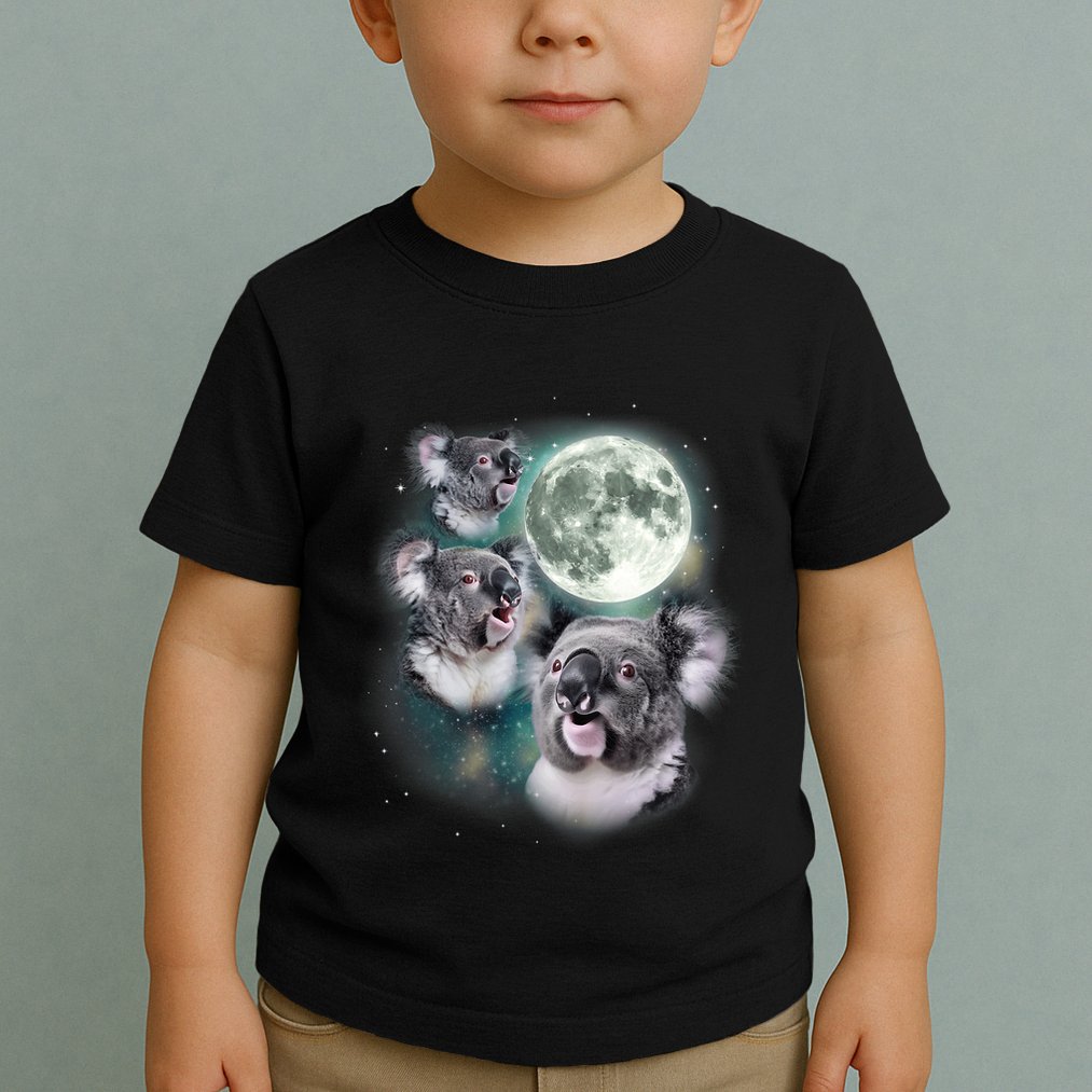 Three Koala Moon Cute Quirky Meme Howling Wildlife Koala Toddler T-Shirt