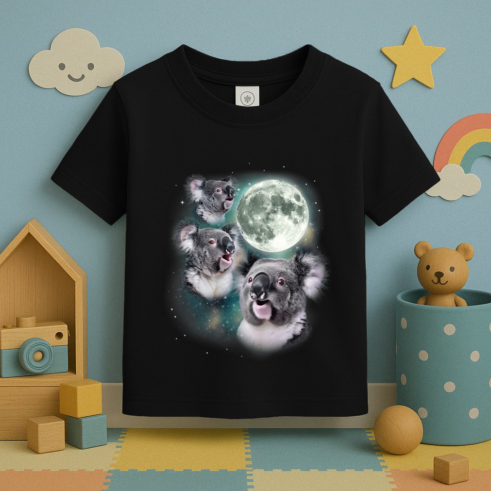 Three Koala Moon Cute Quirky Meme Howling Wildlife Koala Toddler T-Shirt