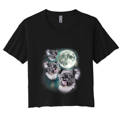 Three Koala Moon Cute Quirky Meme Howling Wildlife Koala Crop Top