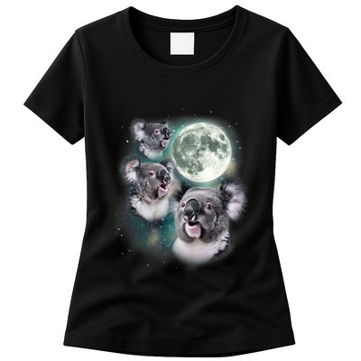 Three Koala Moon Cute Quirky Meme Howling Wildlife Koala Womens T-Shirt