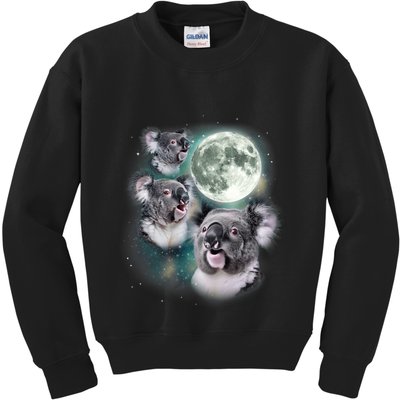 Three Koala Moon Cute Quirky Meme Howling Wildlife Koala Kids Sweatshirt