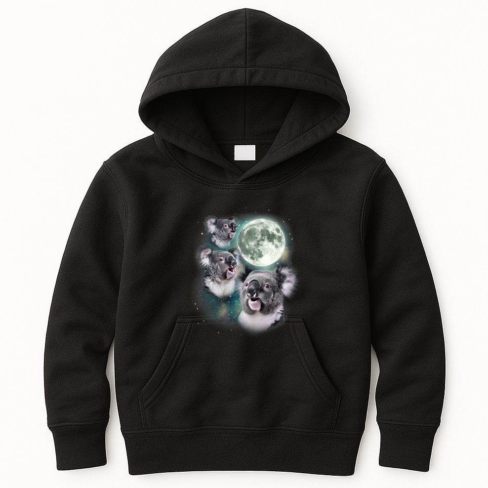 Three Koala Moon Cute Quirky Meme Howling Wildlife Koala Kids Hoodie